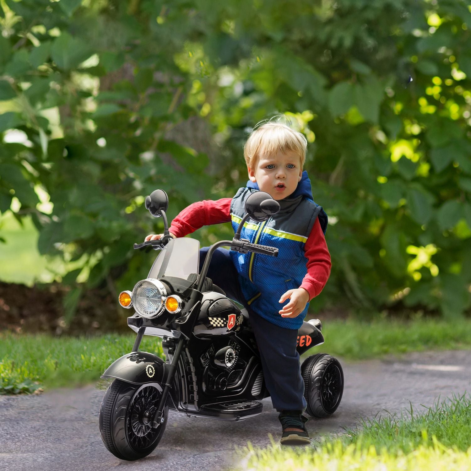 Elmotorcykel för barn, 6V, LED, 3-6 år, Svart