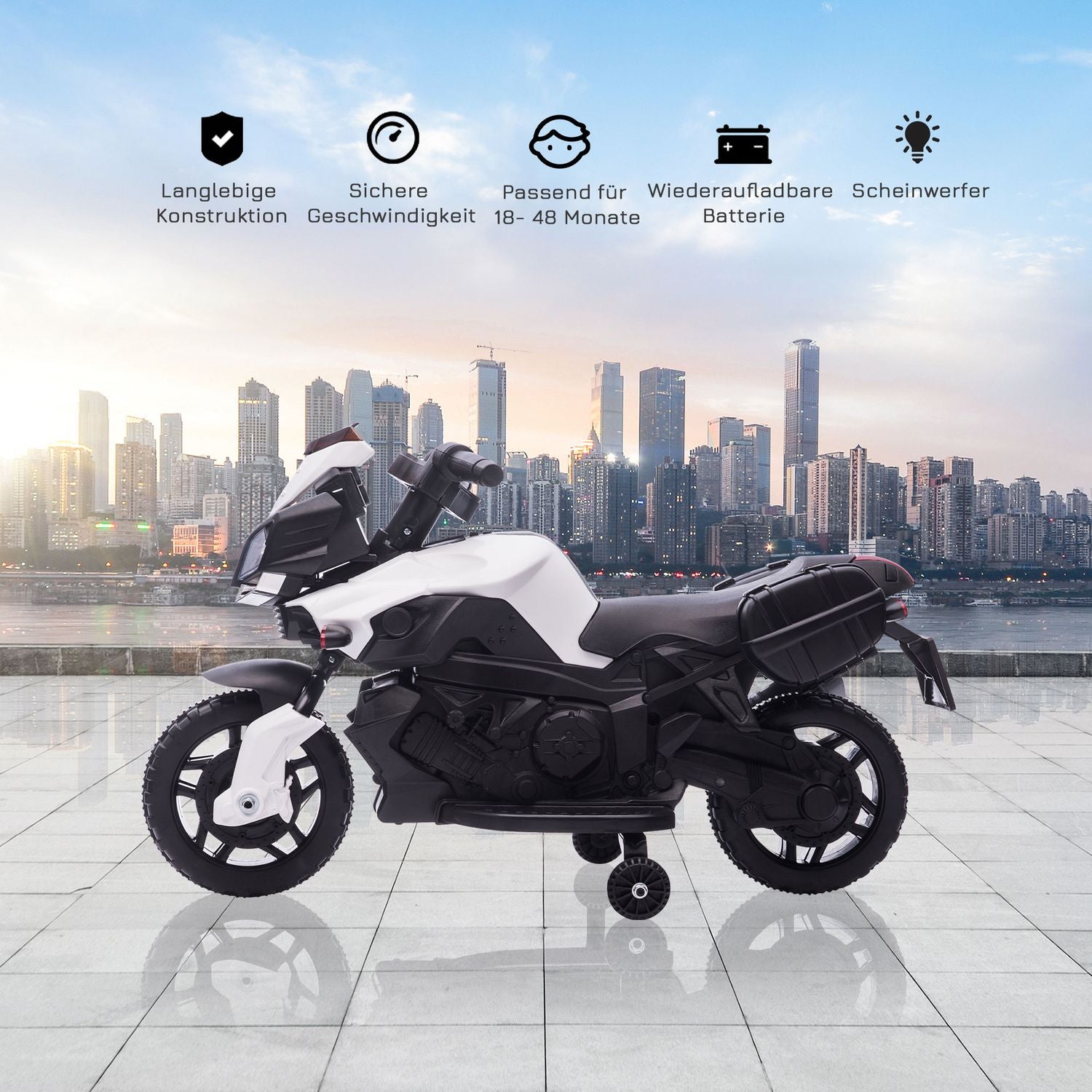 Elmotorcykel för barn 6V, LED-lampor, Svart/Vit