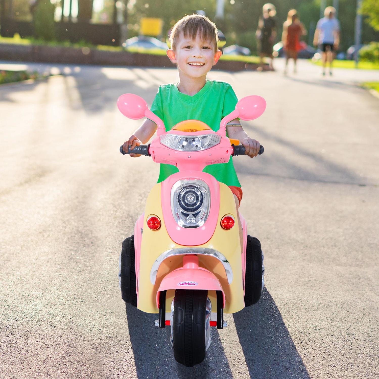 Elmotorcykel för barn – 6V, Trehjuling, Rosa/Gul