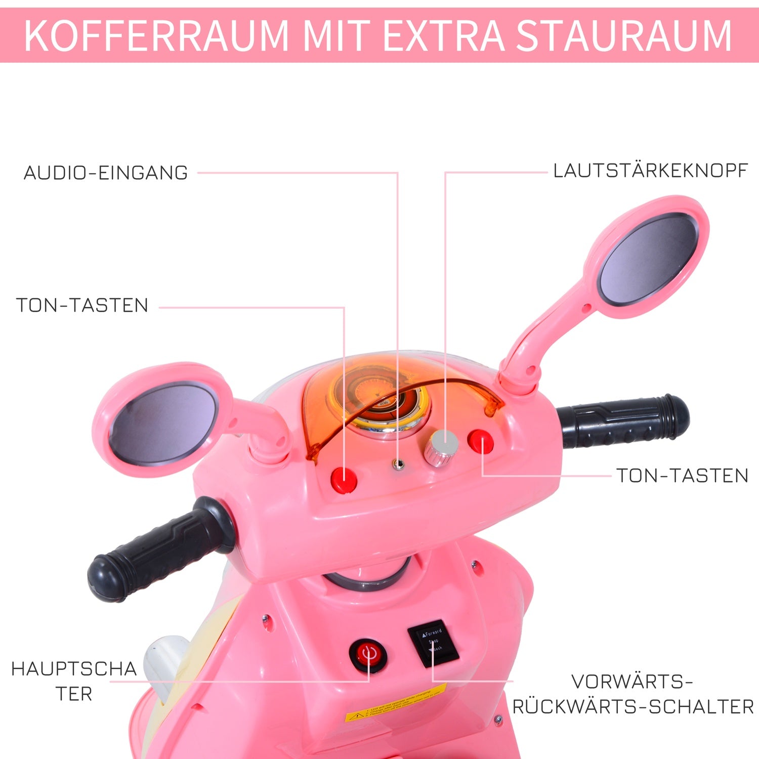 Elmotorcykel för barn – 6V, Trehjuling, Rosa/Gul