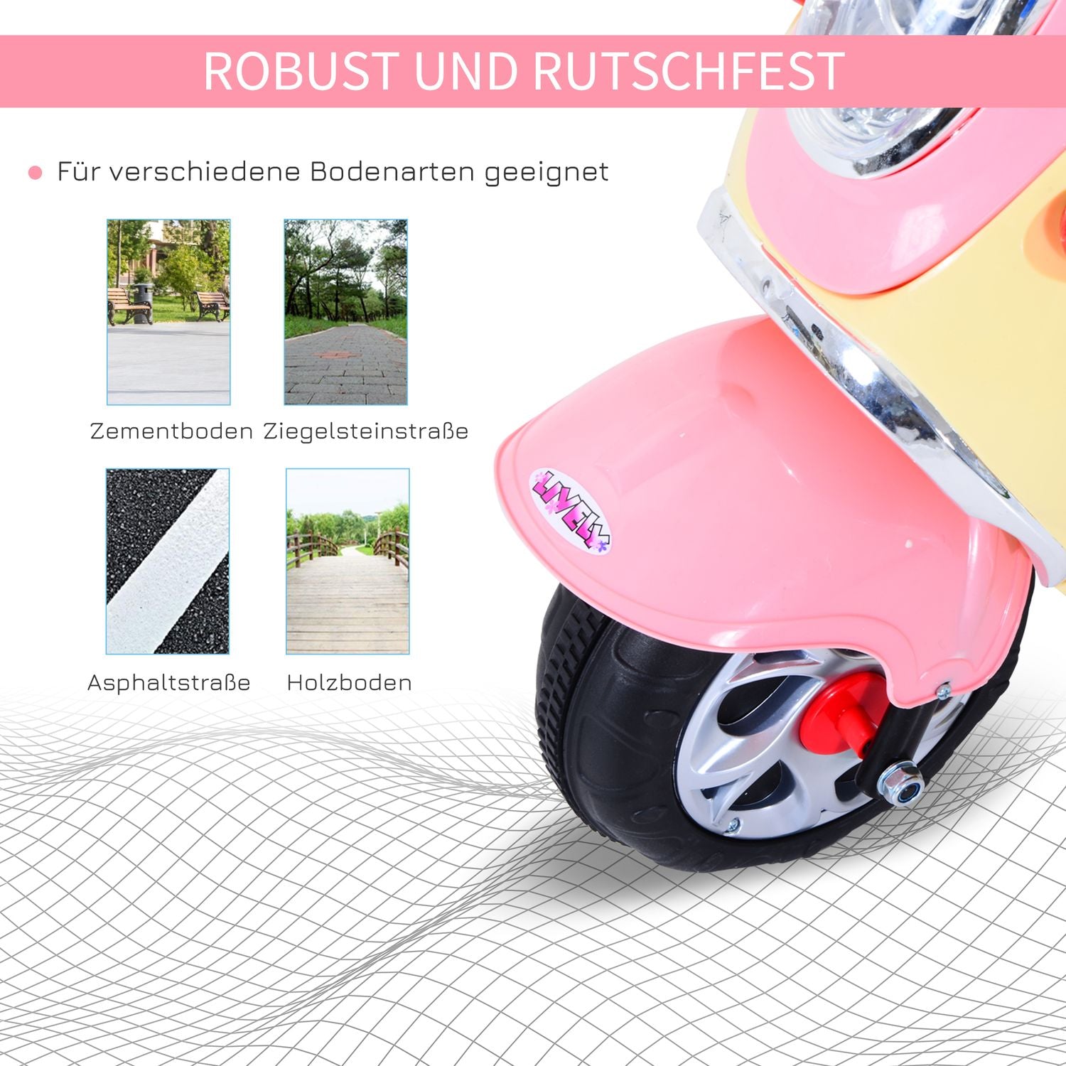 Elmotorcykel för barn – 6V, Trehjuling, Rosa/Gul
