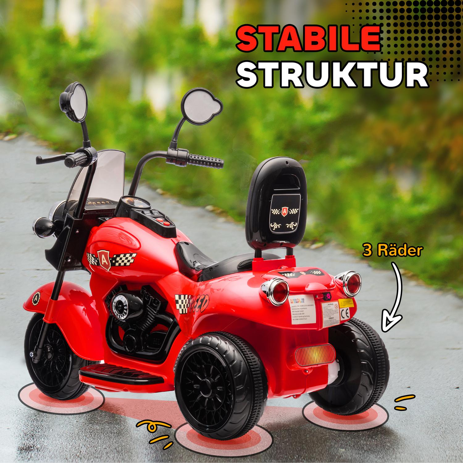 Elmotorcykel för barn, LED, Musik, 3-6 år, Röd