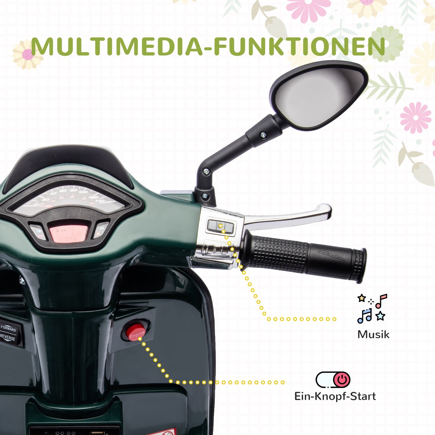 Elmotorcykel för barn med MP3, LED, 3-6 år