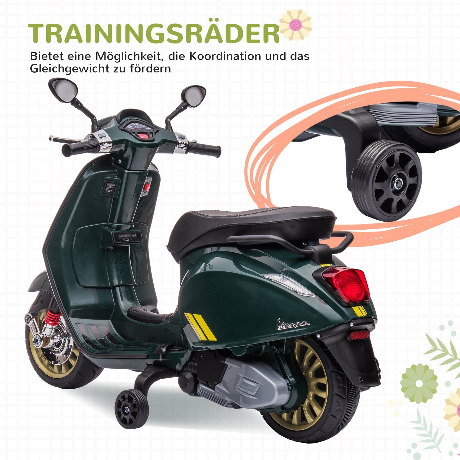 Elmotorcykel för barn med MP3, LED, 3-6 år
