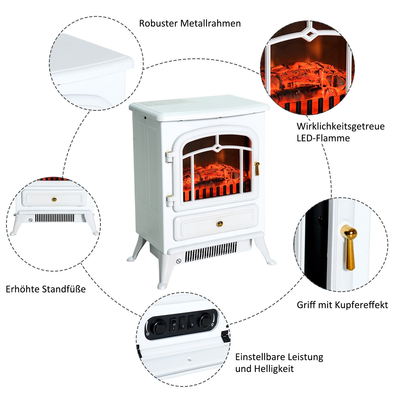 Elspis, 950/1850W, Flameffekt, Vit