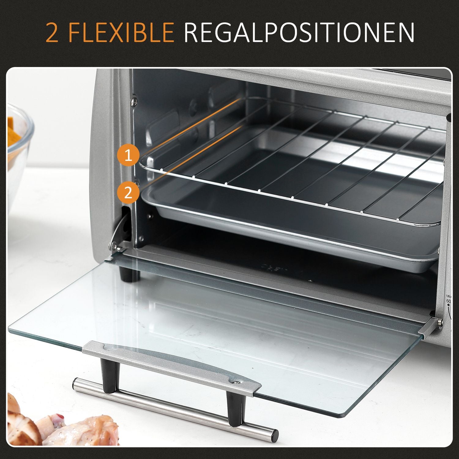 Elektrisk ugn 10L med justerbar temperatur, timer & grill