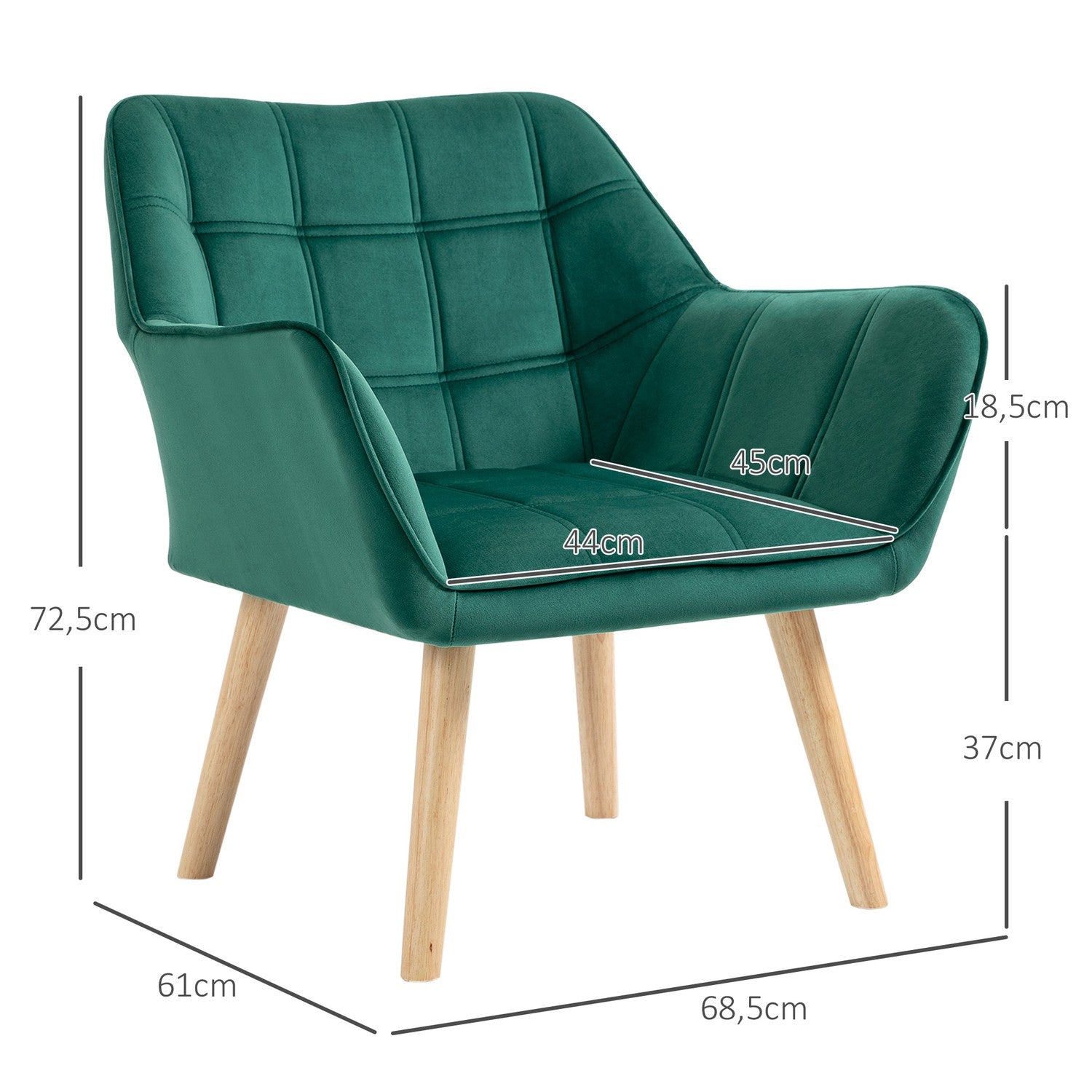 Velvet avkopplingsfåtölj, grön, upphöjda ben, 64x62x72,5 cm