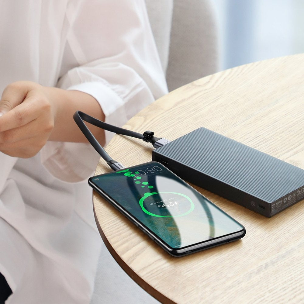 Enkel platt kabel USB-C 5A 40W Snabbladdning 3.0 QC 3.0 23cm grå