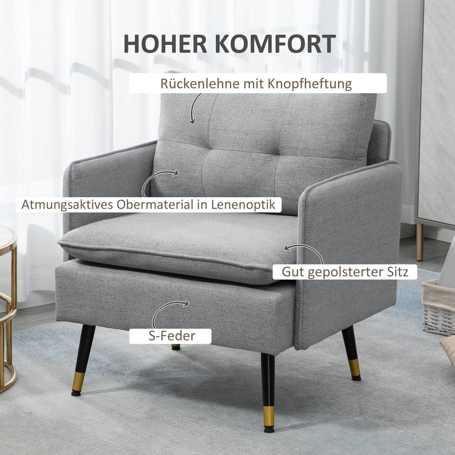 Lounge Fåtölj; Linnelook, kudde, 120 kg kapacitet