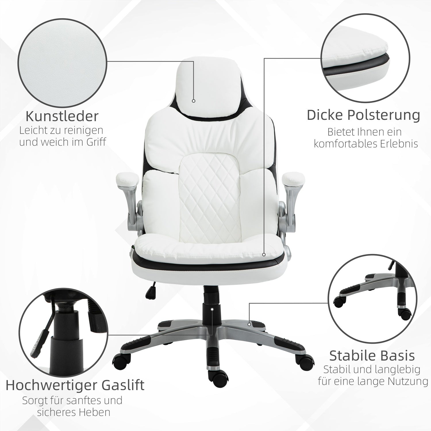 Ergonomisk kontorsstol, justerbar höjd & hopfällbara armstöd