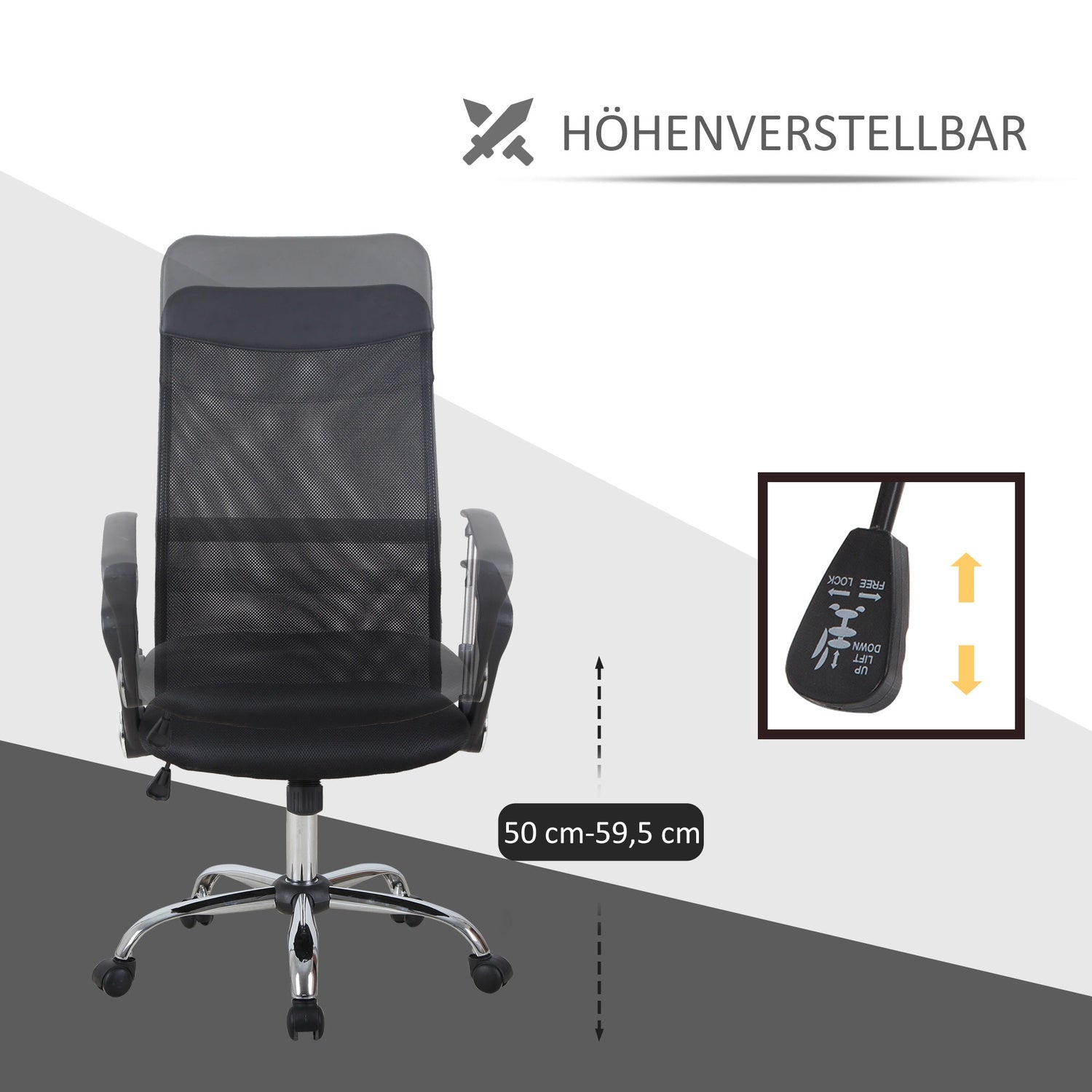 Ergonomisk svart svängbar spelstol, meshskum, justerbar höjd