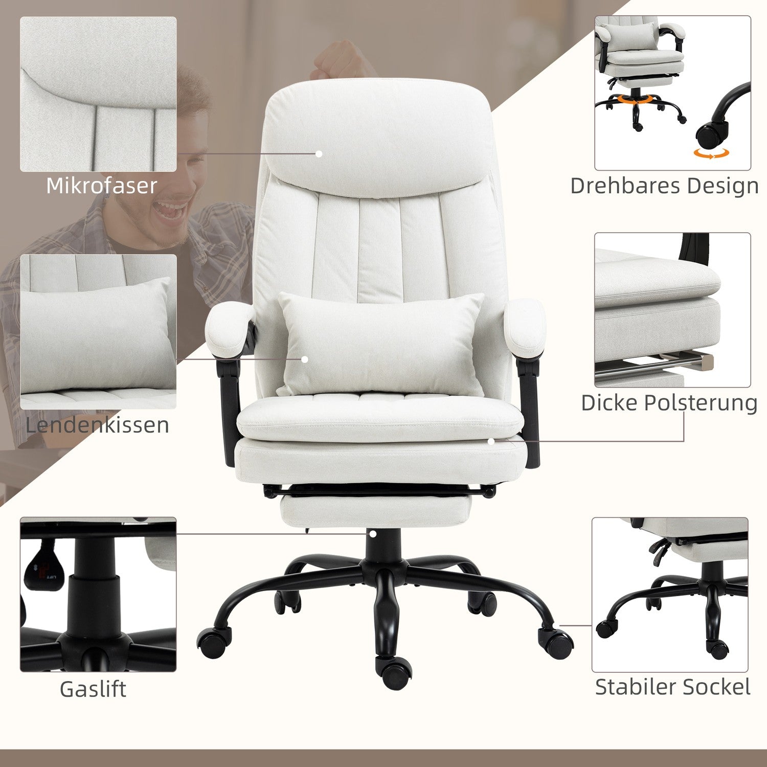 Ergonomisk Krämvit Executive Massage Kontorsstol