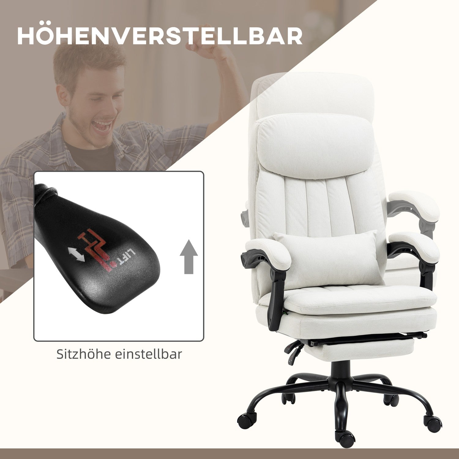 Ergonomisk Krämvit Executive Massage Kontorsstol