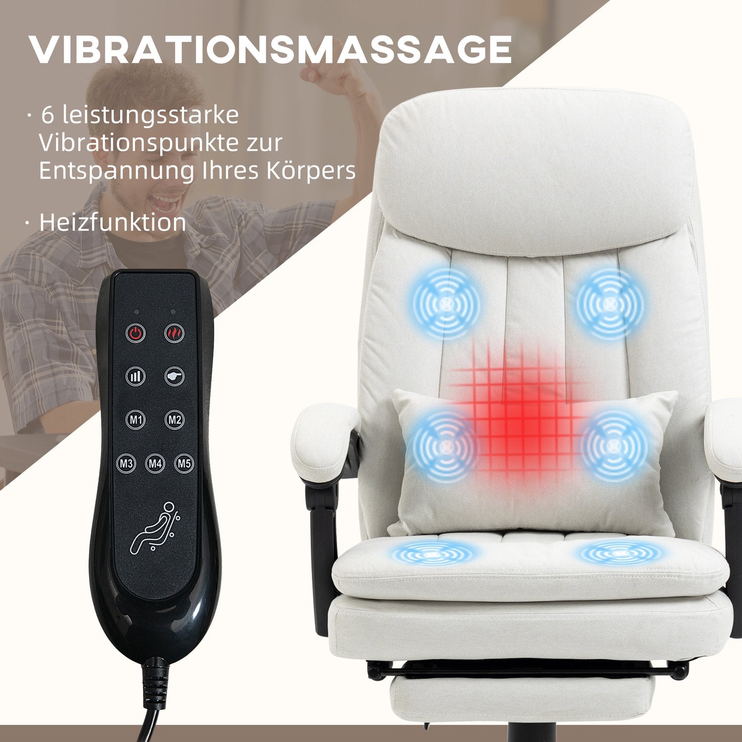 Ergonomisk Krämvit Executive Massage Kontorsstol