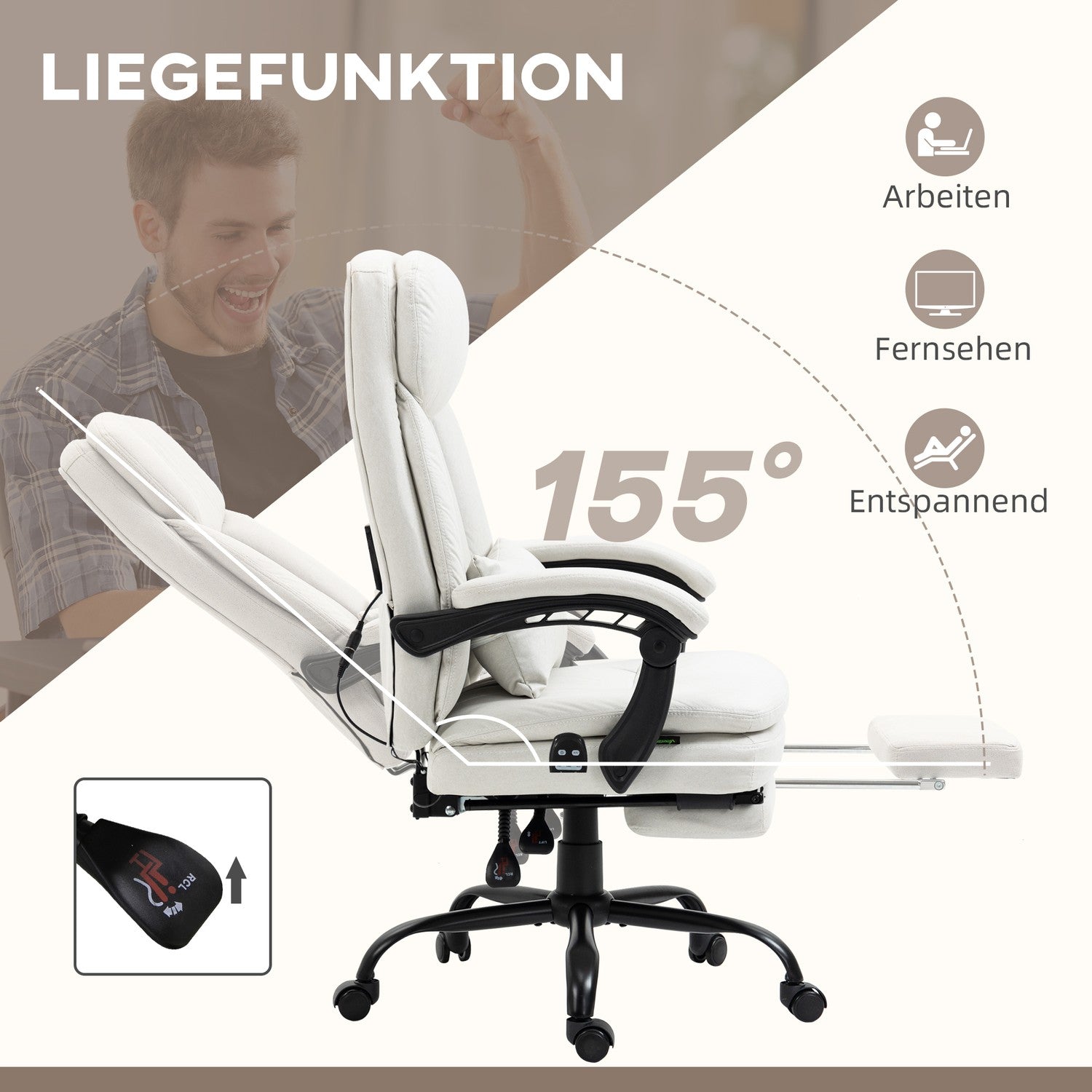Ergonomisk Krämvit Executive Massage Kontorsstol