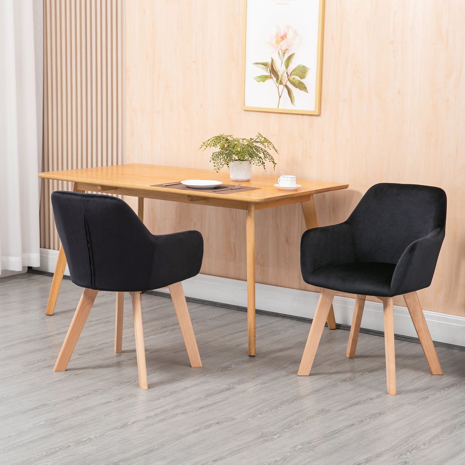 Ergonomiska svarta köksstolar Set om 2, trä & polyester