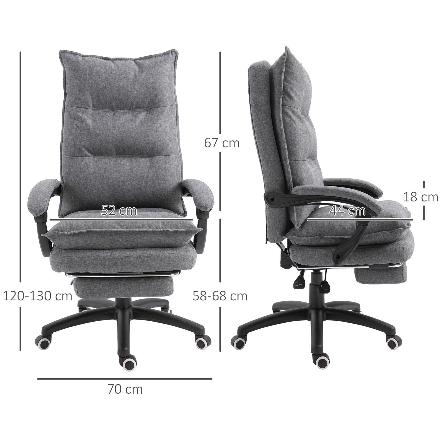 Ergonomisk grå svängbar spelstol, höjdjusterbar, nylon