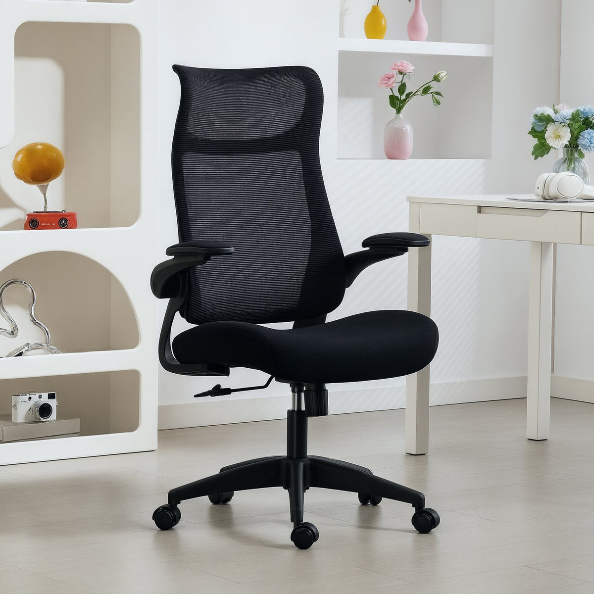 Ergonomische bureaustoel, 3D-armleuningen, mesh-rugleuning, zwart