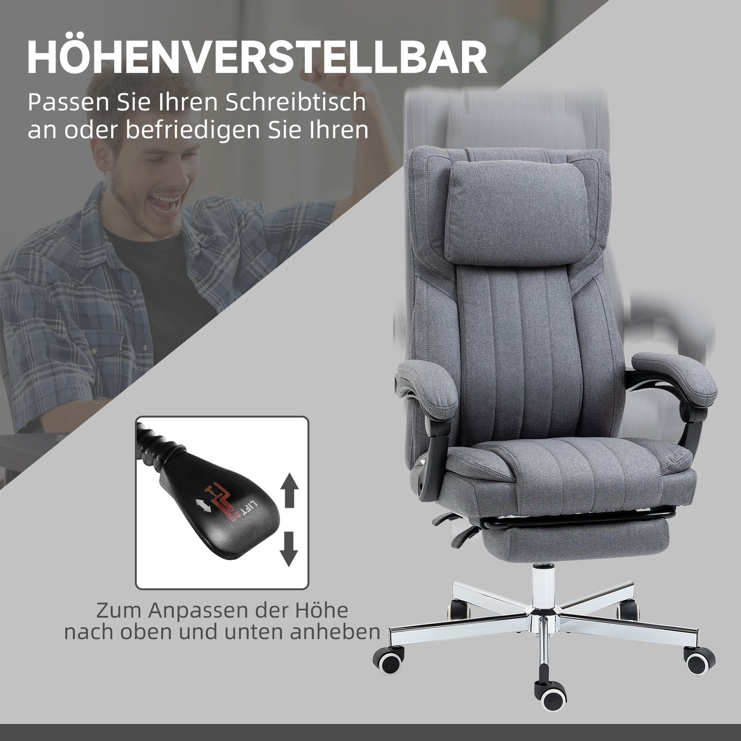Ergonomisk kontorsstol, Liggande, Massage, Grå