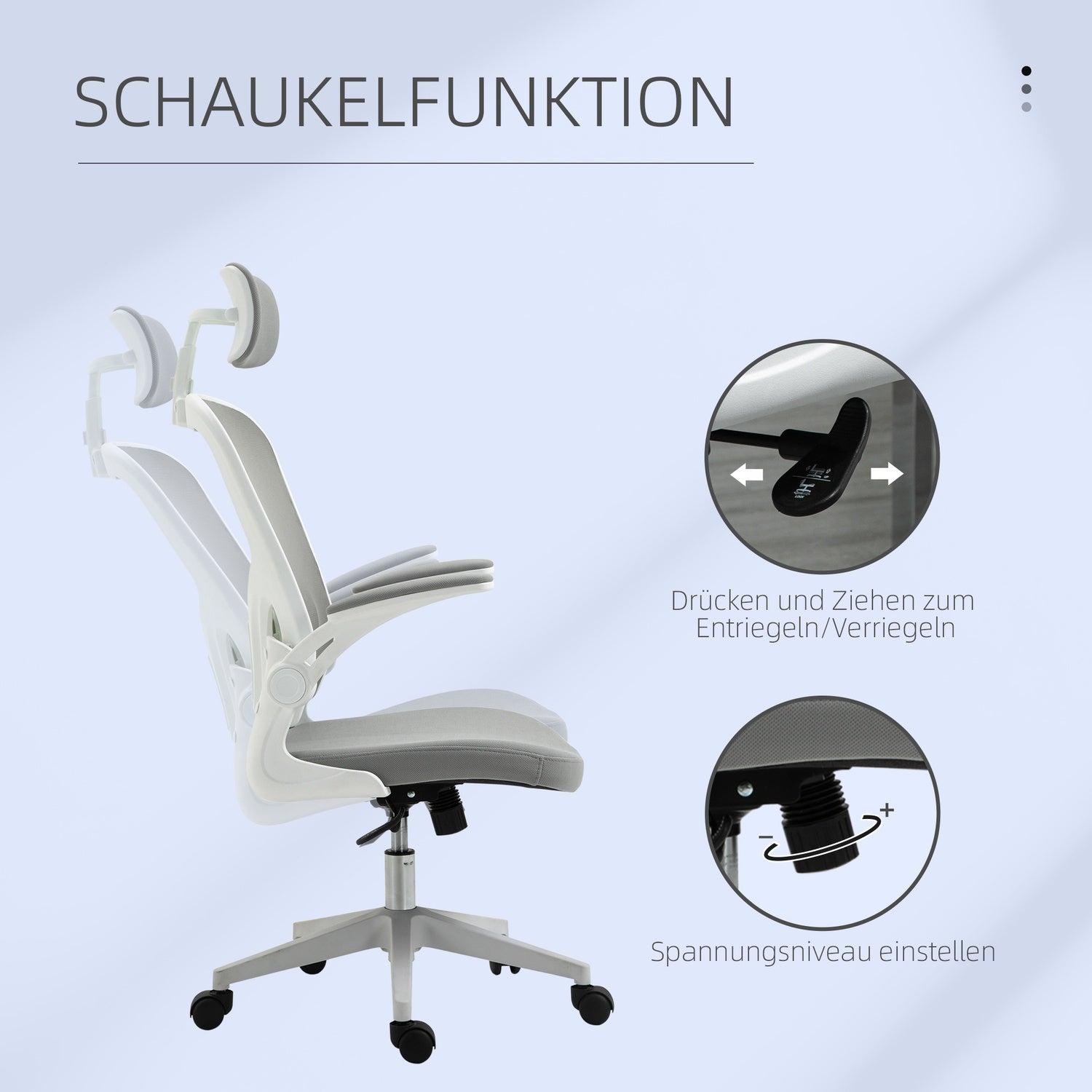 Ergonomisk kontorsstol, hög rygg med svankstöd, grå