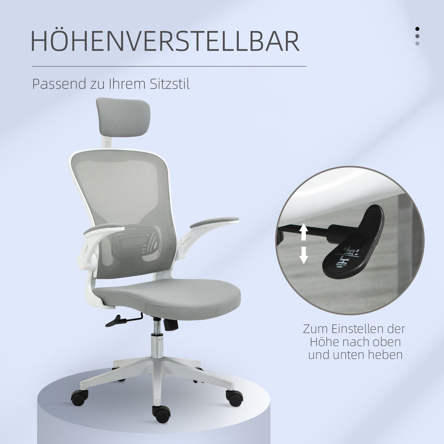 Ergonomisk kontorsstol, hög rygg med svankstöd, grå