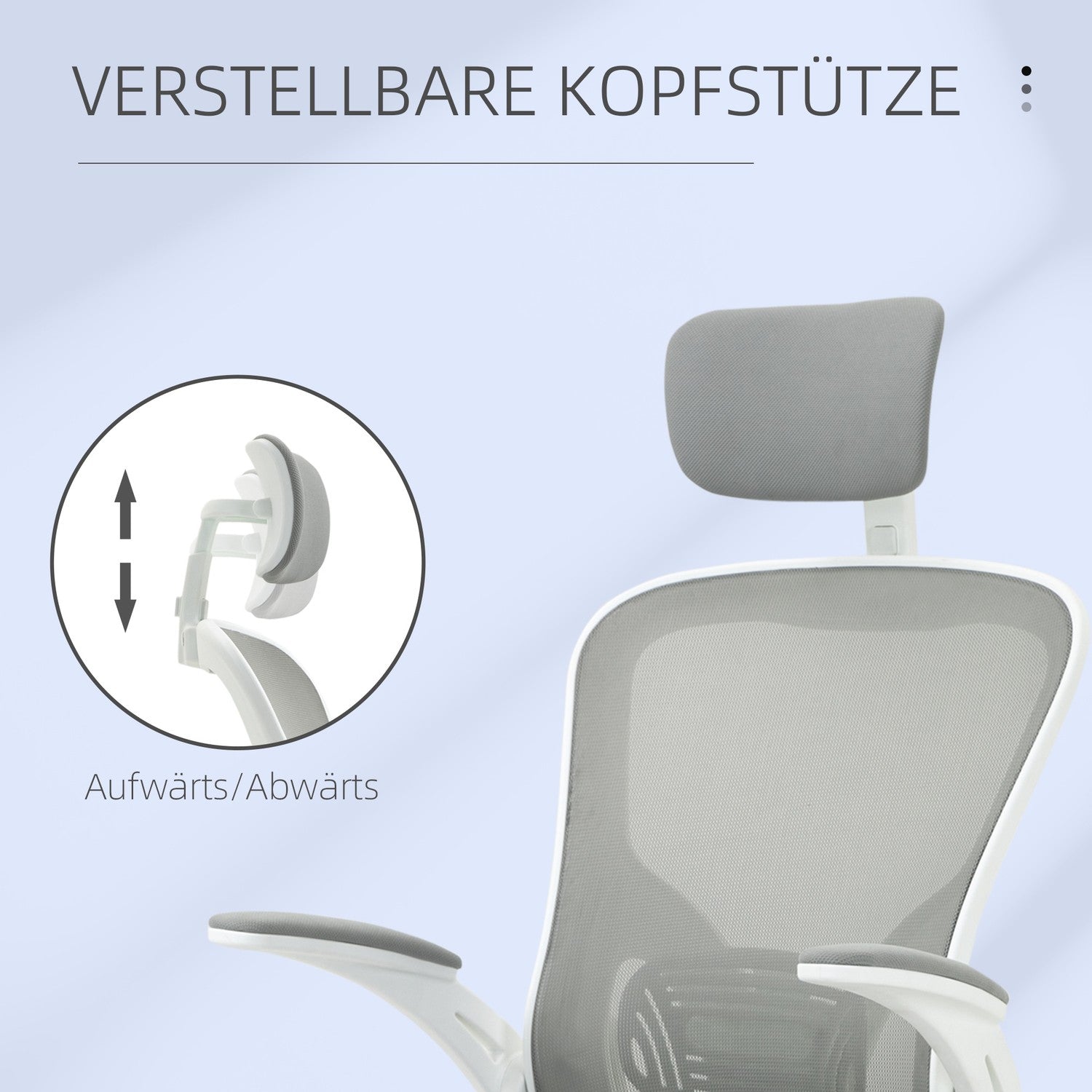 Ergonomisk kontorsstol, hög rygg med svankstöd, grå