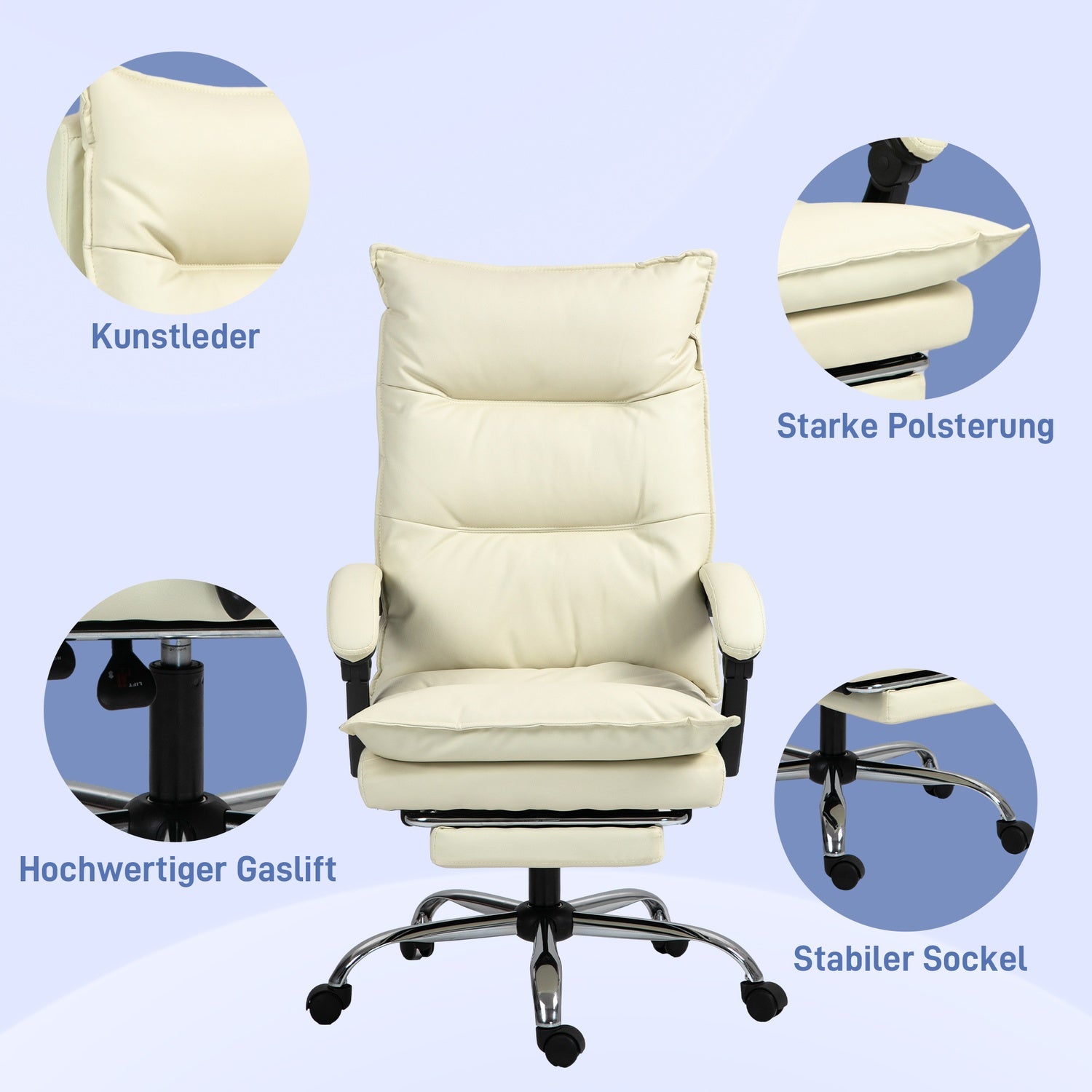 Ergonomisk kontorsstol, höjdjusterbar, 155° lutning, beige