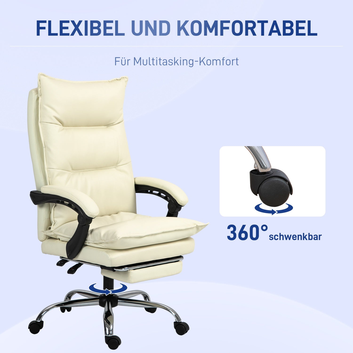 Ergonomisk kontorsstol, höjdjusterbar, 155° lutning, beige