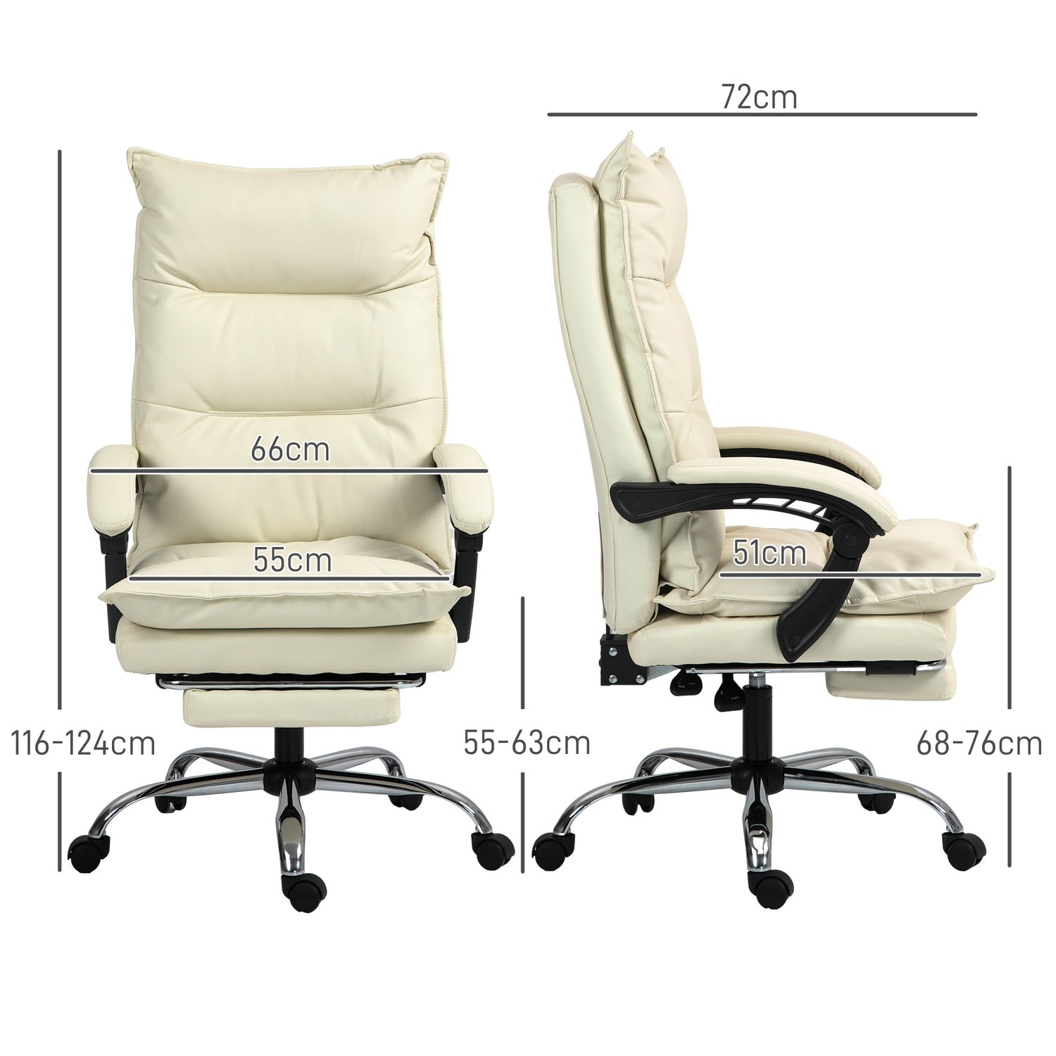 Ergonomisk kontorsstol, höjdjusterbar, 155° lutning, beige