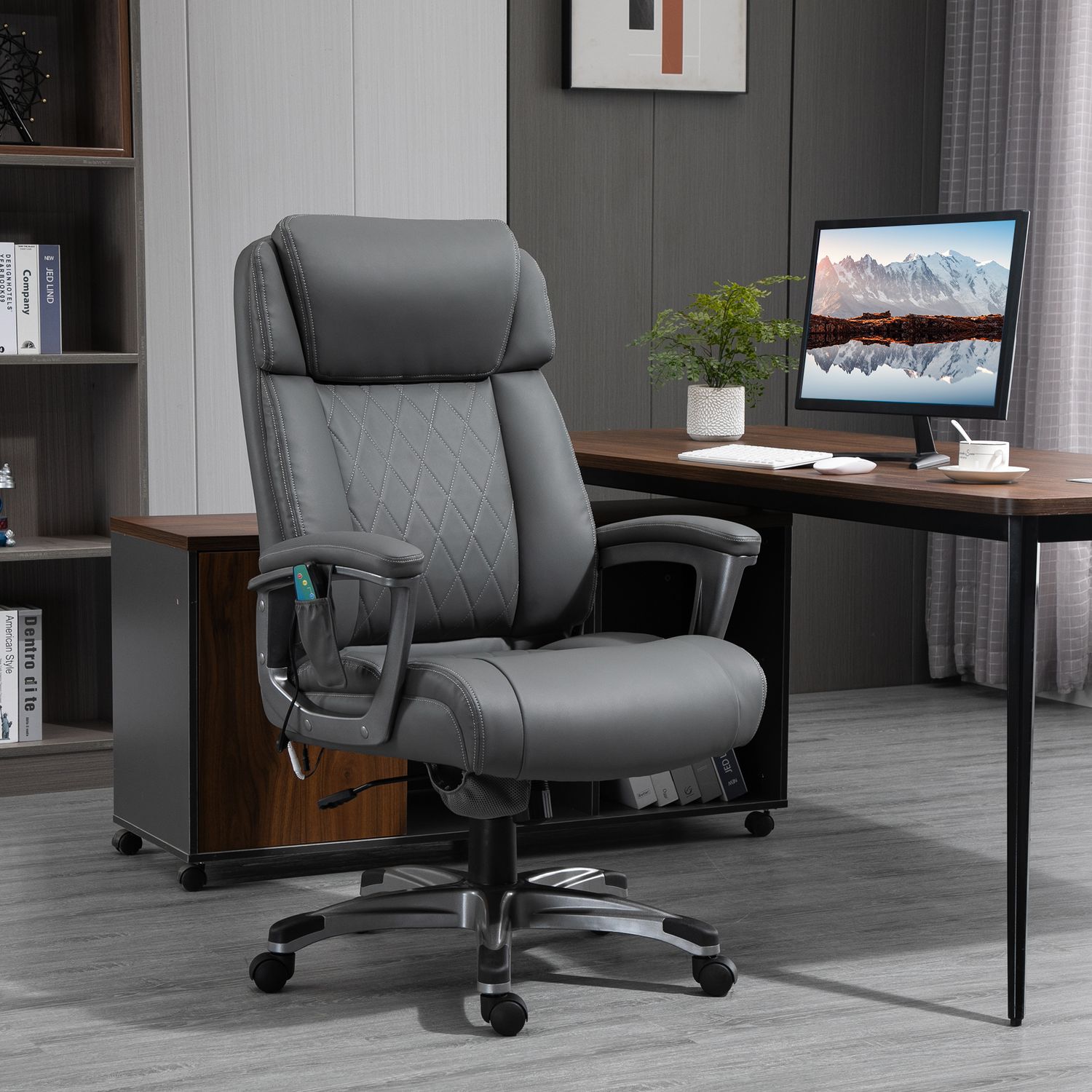 Ergonomisk kontorsstol i grått konstläder med massage