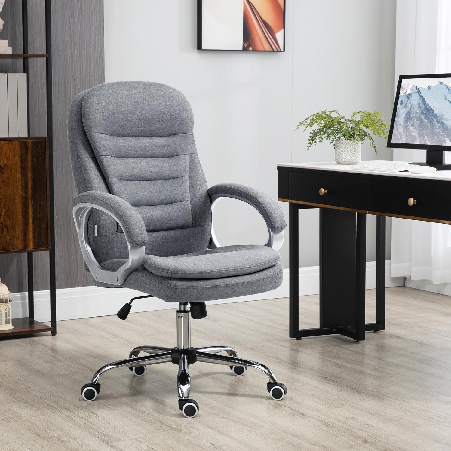 Ergonomisk kontorsstol i grått linne med rocker, justerbar höjd