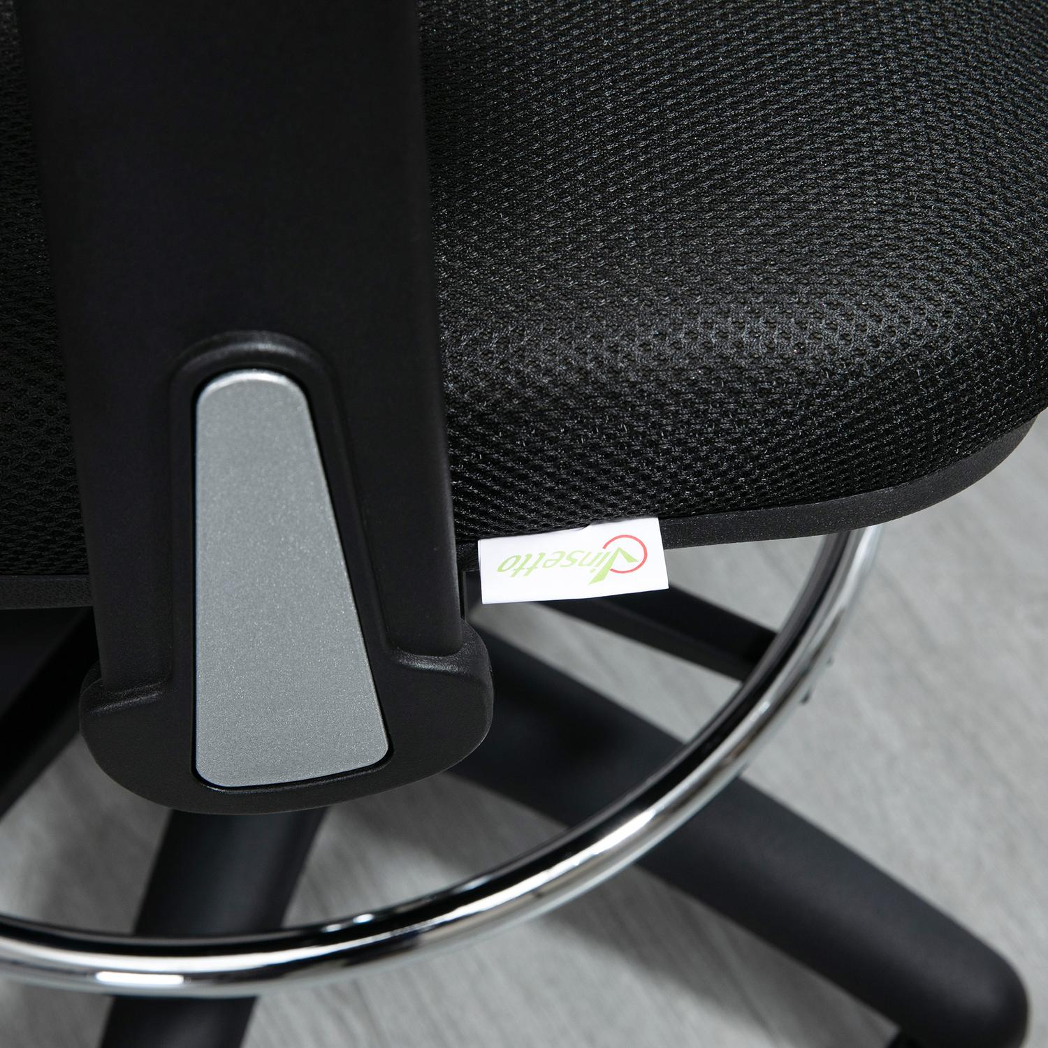 Ergonomisk kontorsstol i mesh, svart – justerbart armstöd och fotstöd
