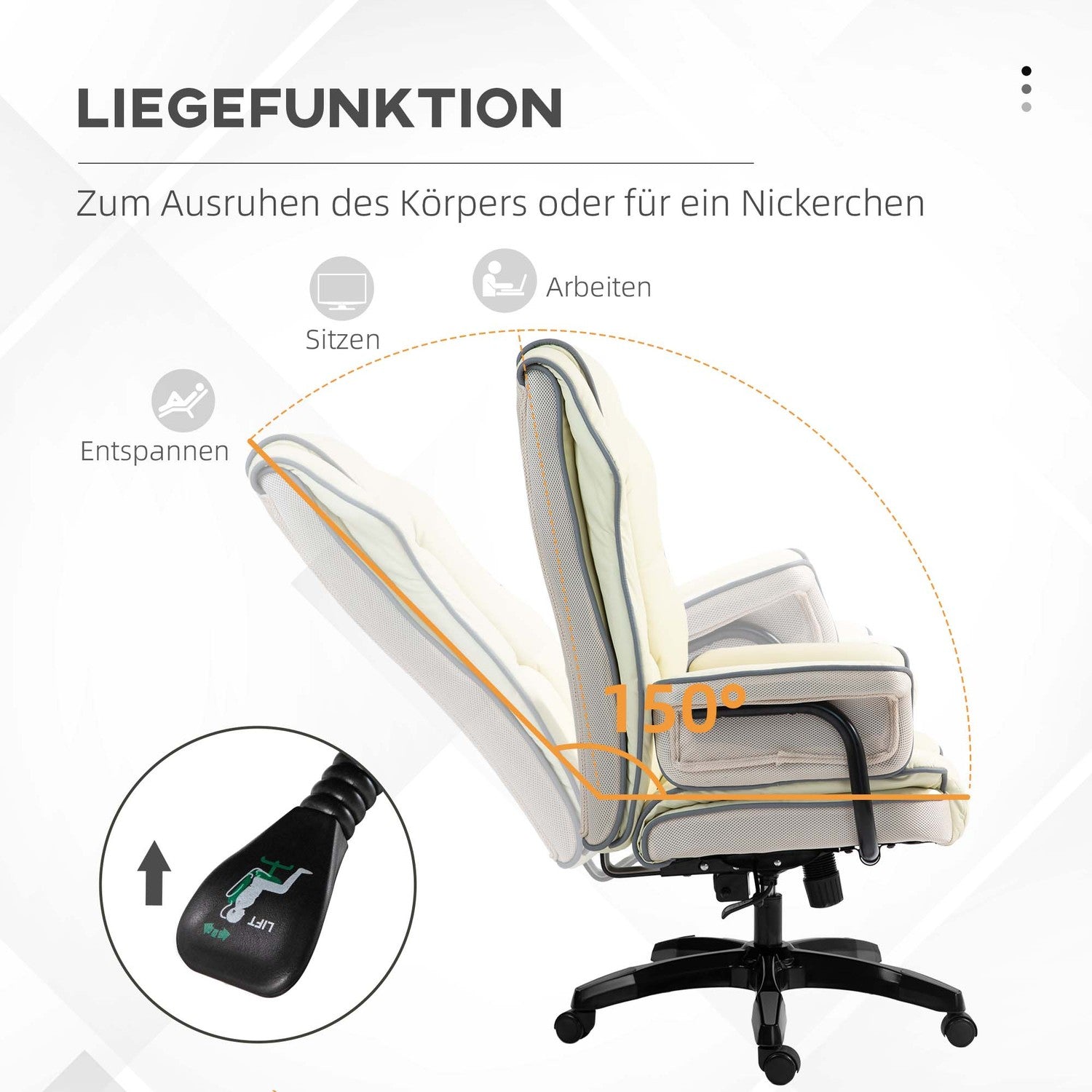 Ergonomisk kontorsstol, justerbar lutning, kräm