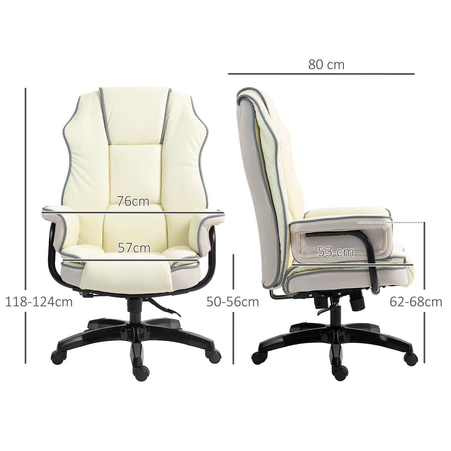 Ergonomisk kontorsstol, justerbar lutning, kräm