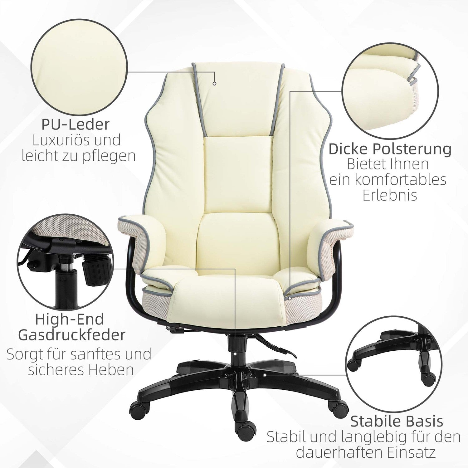 Ergonomisk kontorsstol, justerbar lutning, kräm