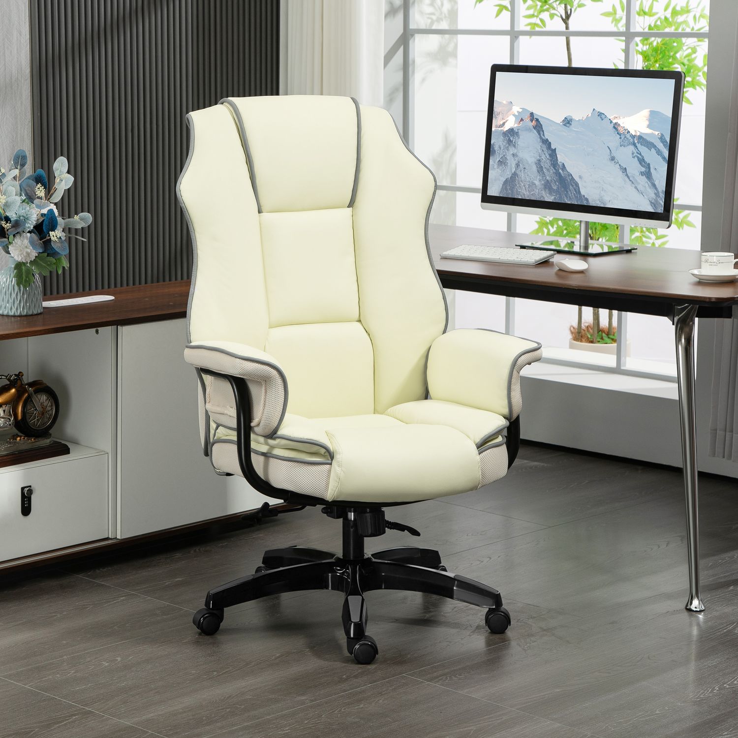 Ergonomisk kontorsstol, justerbar lutning, kräm