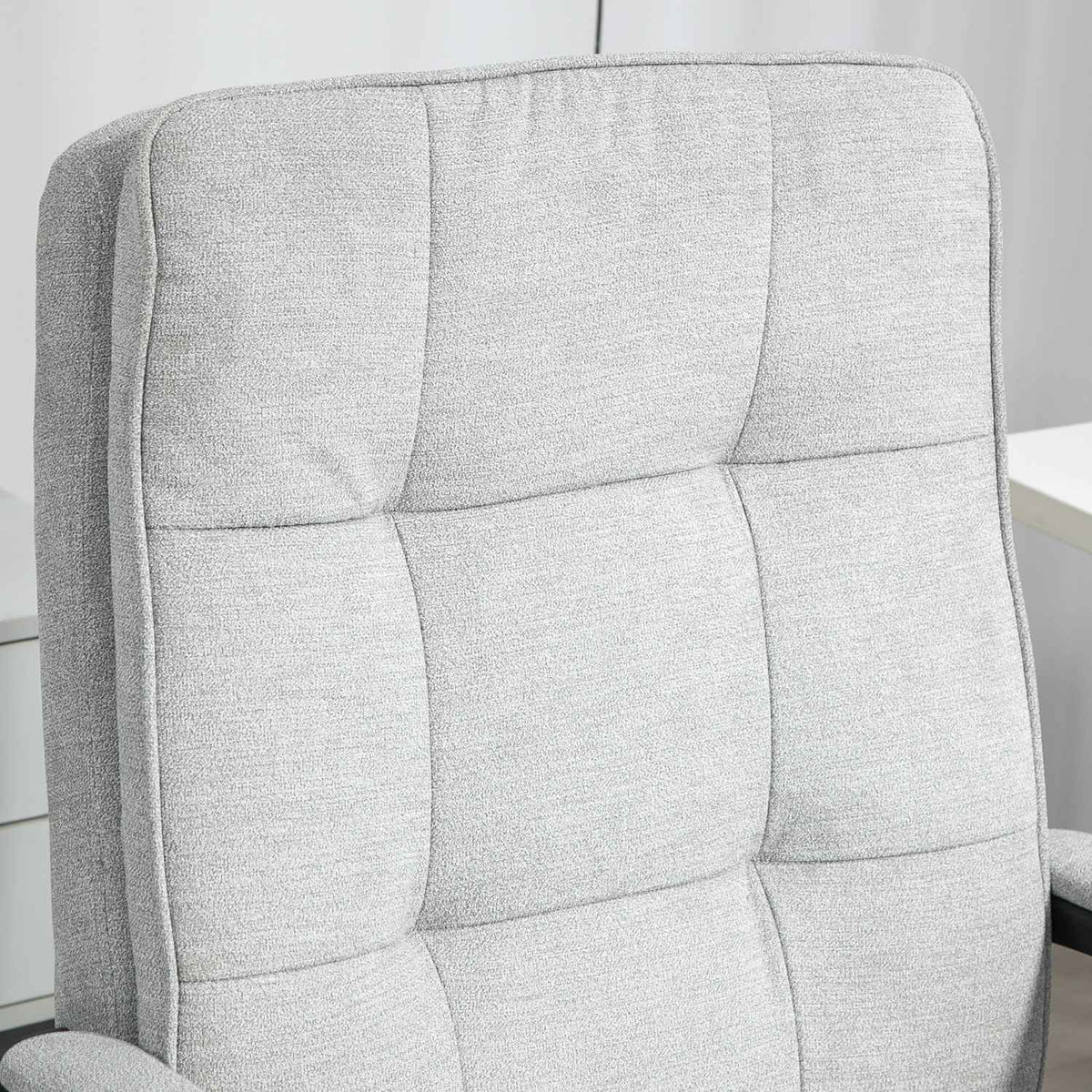 Ergonomisk kontorsstol, justerbar med armstöd, grått linne