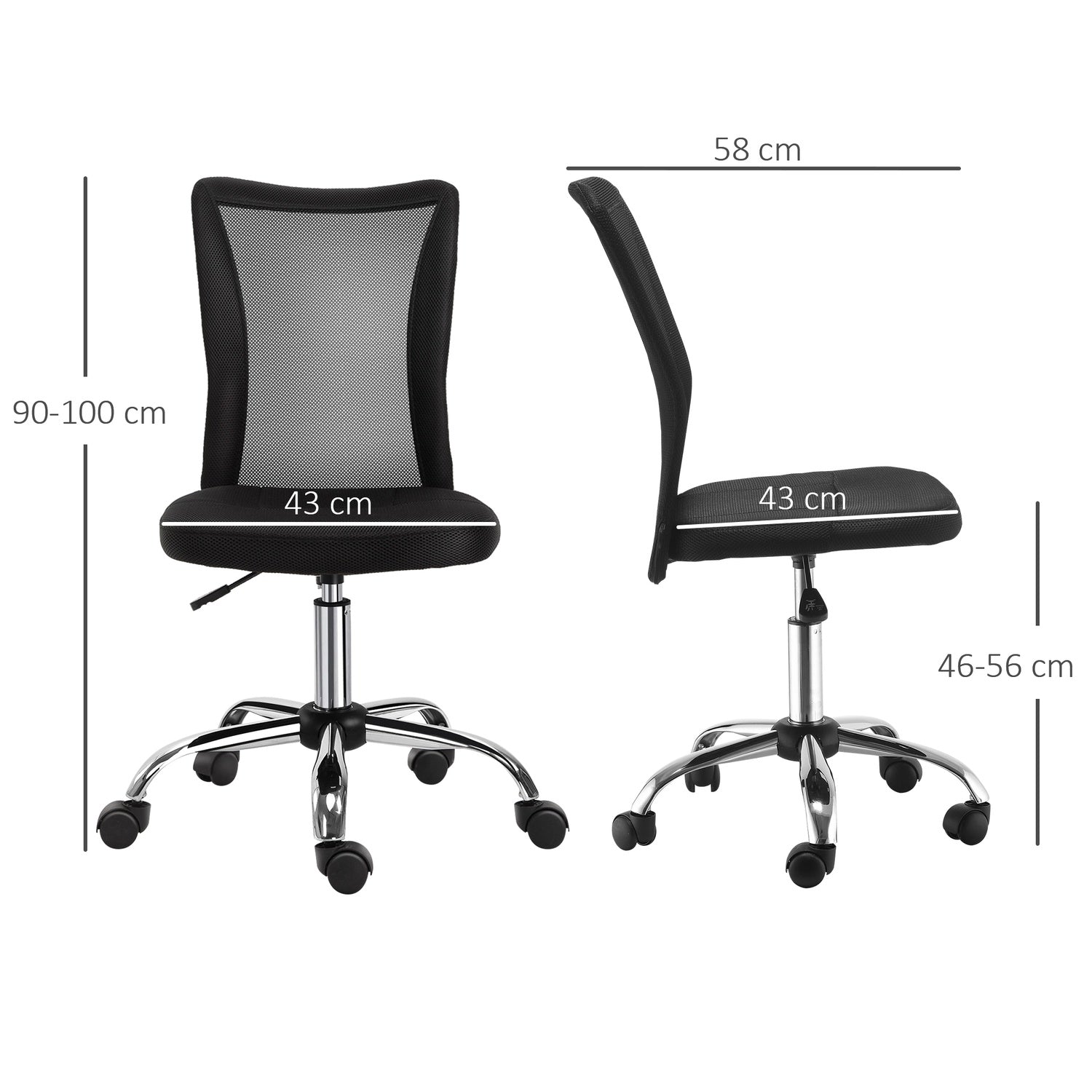 Ergonomisk kontorsstol, justerbar, ventilerande rygg, svart