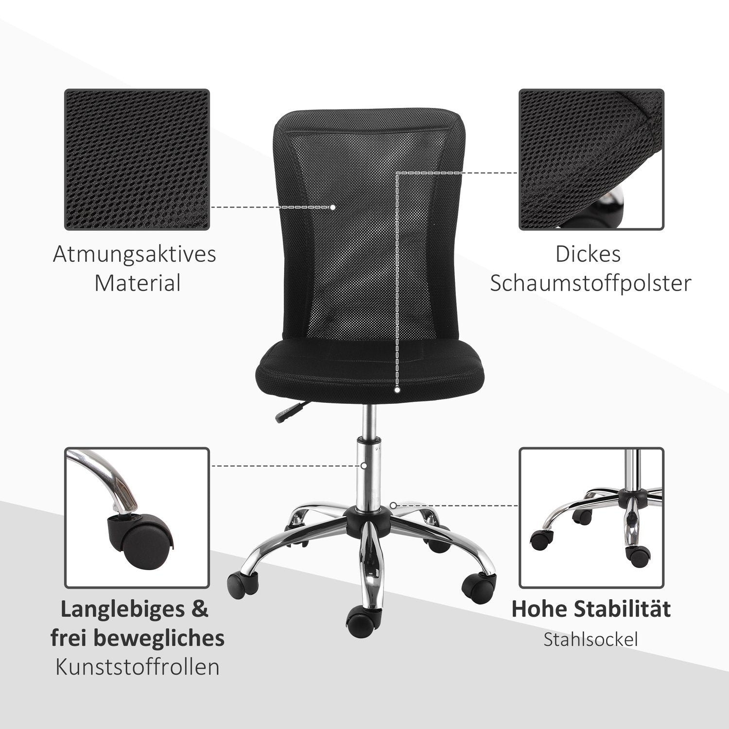 Ergonomisk kontorsstol, justerbar, ventilerande rygg, svart