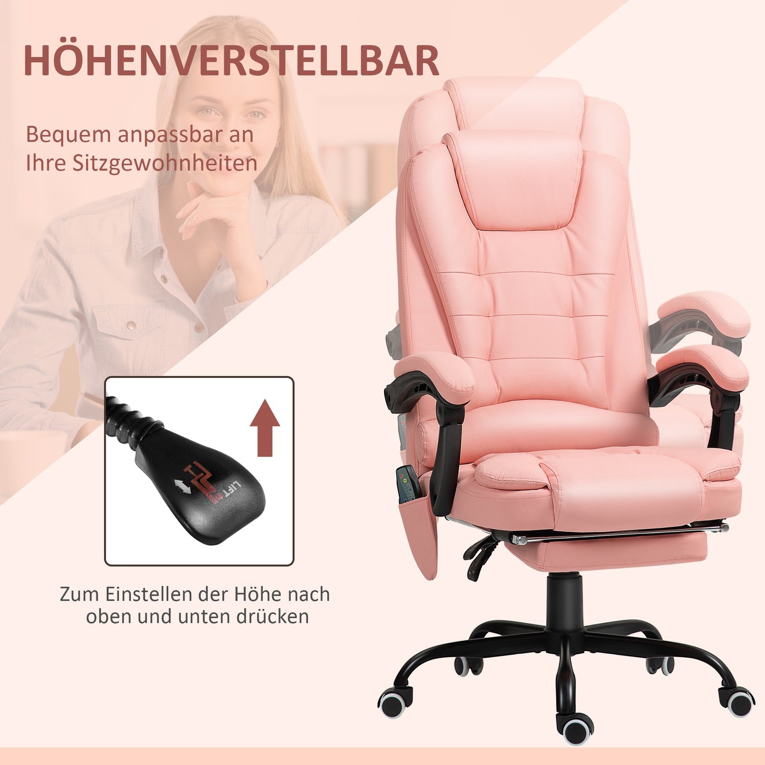 Ergonomisk kontorsstol, massage & vila, 120 kg kapacitet