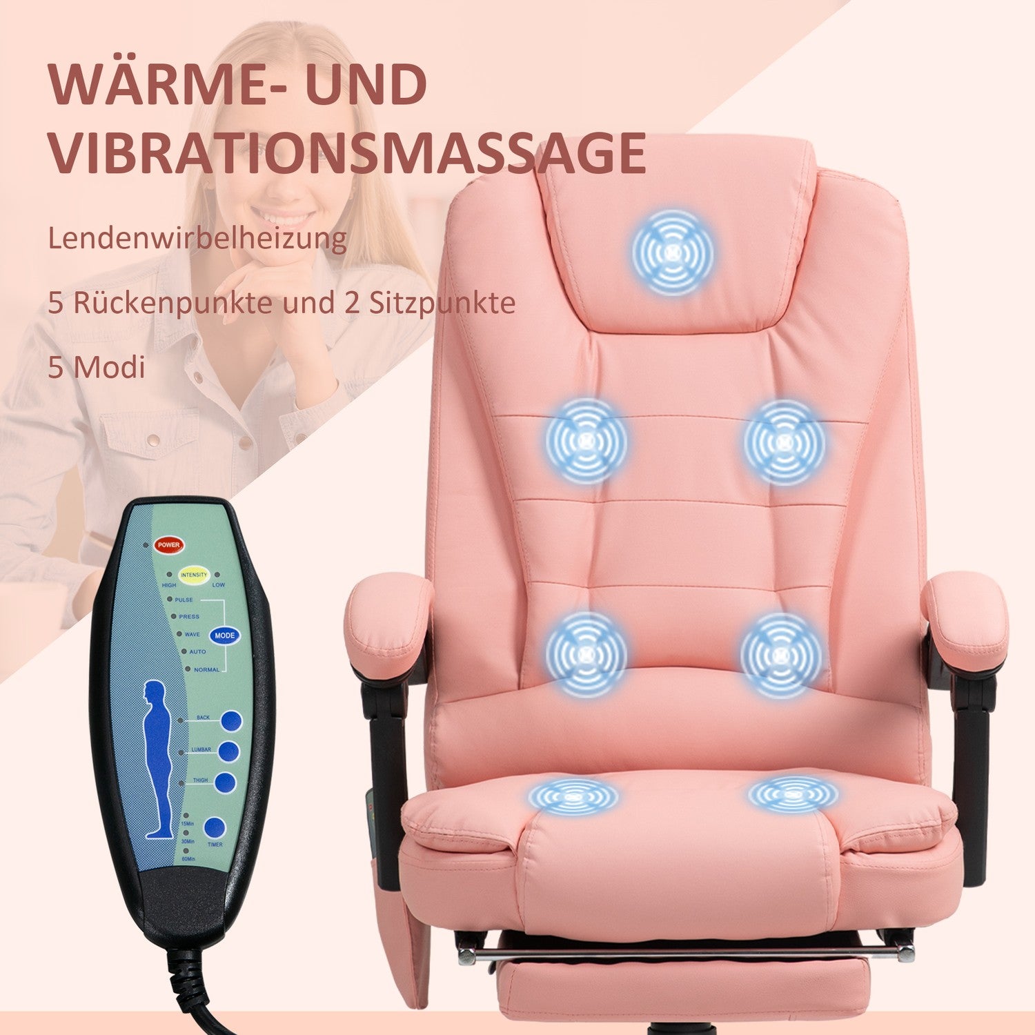 Ergonomisk kontorsstol, massage & vila, 120 kg kapacitet