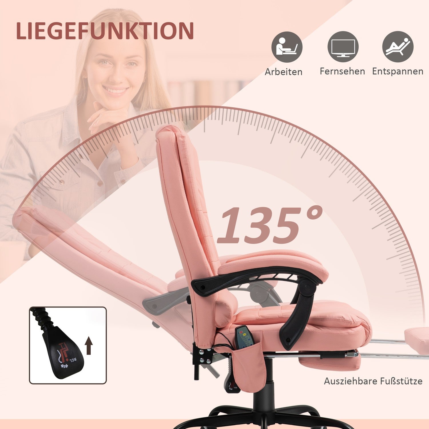 Ergonomisk kontorsstol, massage & vila, 120 kg kapacitet