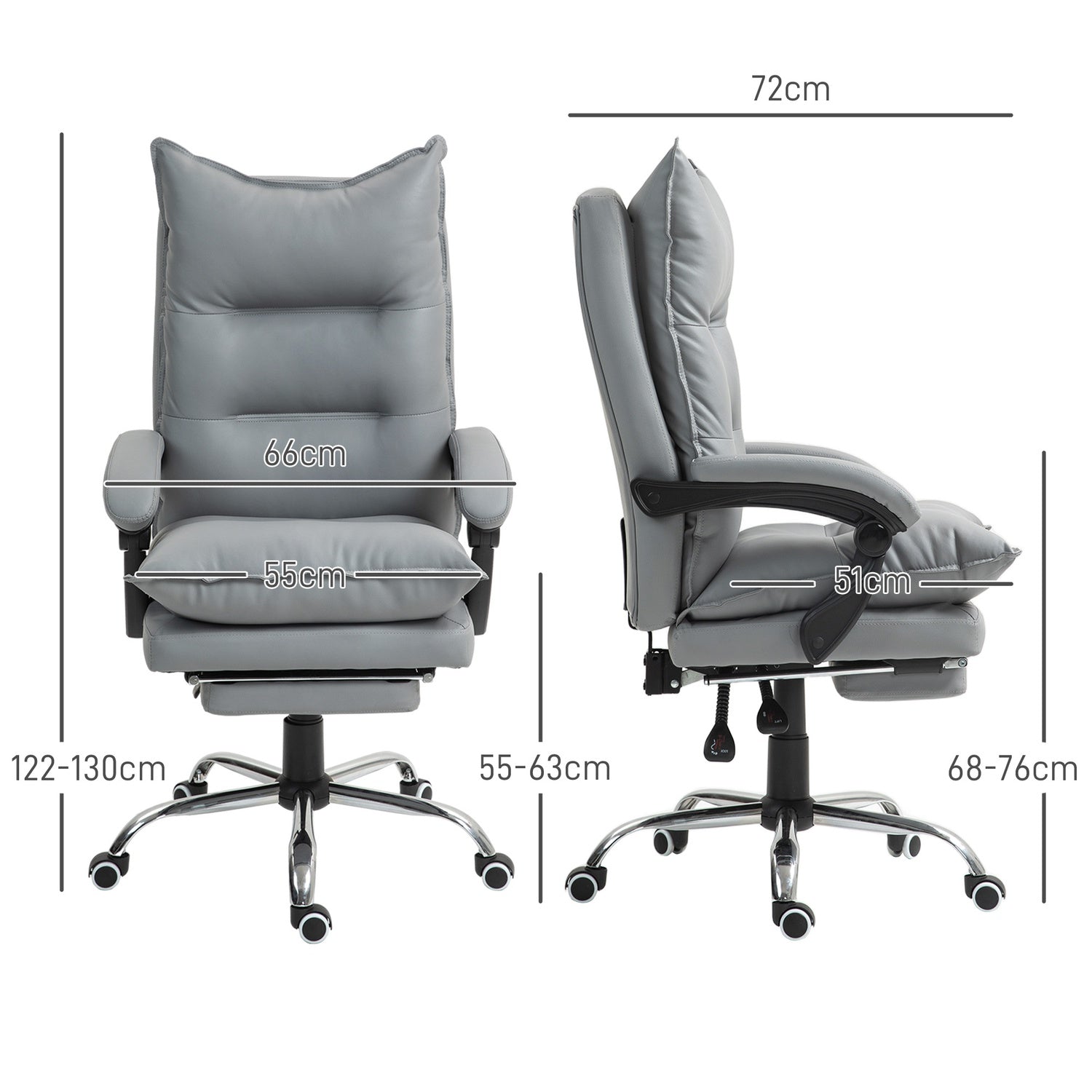 Ergonomisk kontorsstol med fotstöd, liggande och vadderat