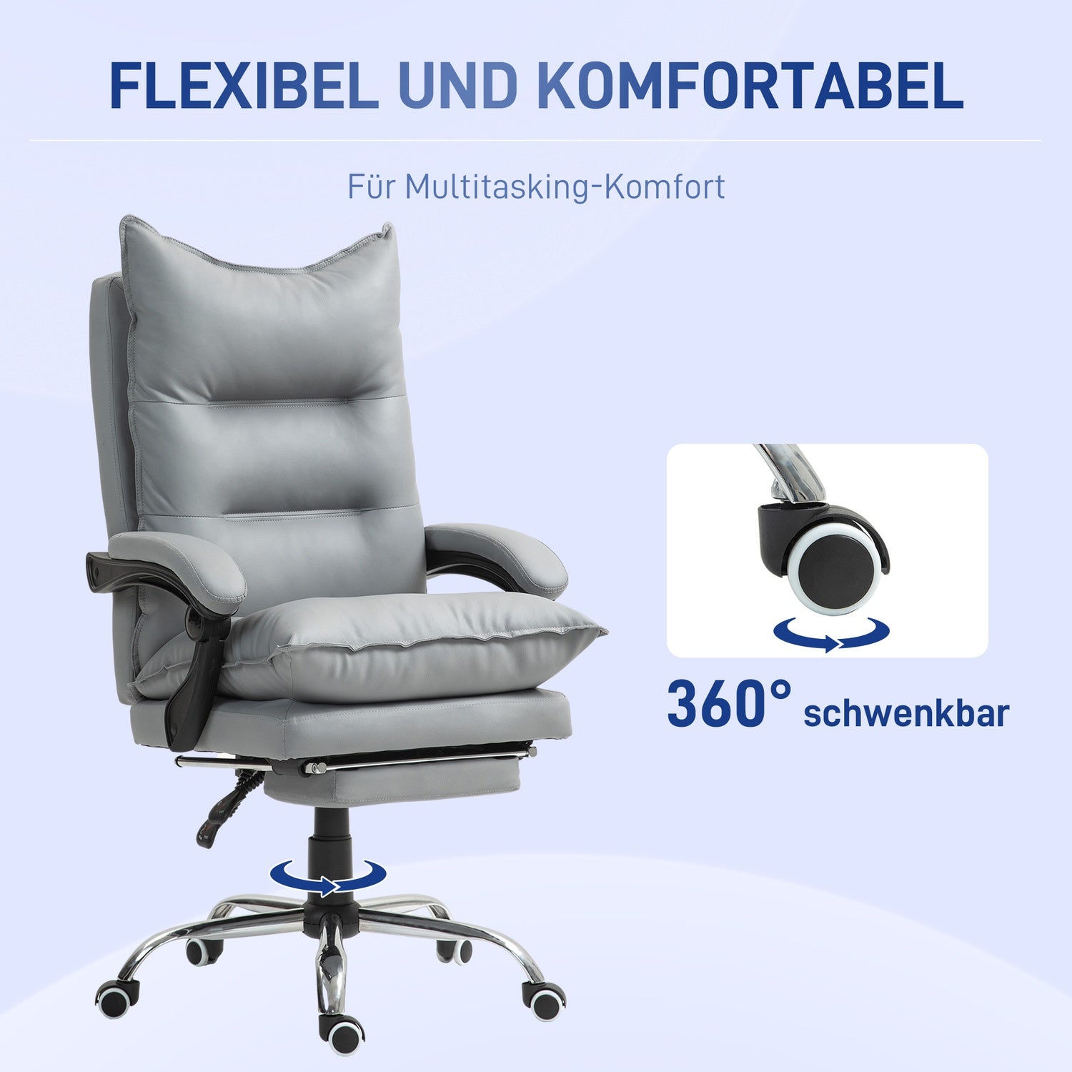 Ergonomisk kontorsstol med fotstöd, liggande och vadderat