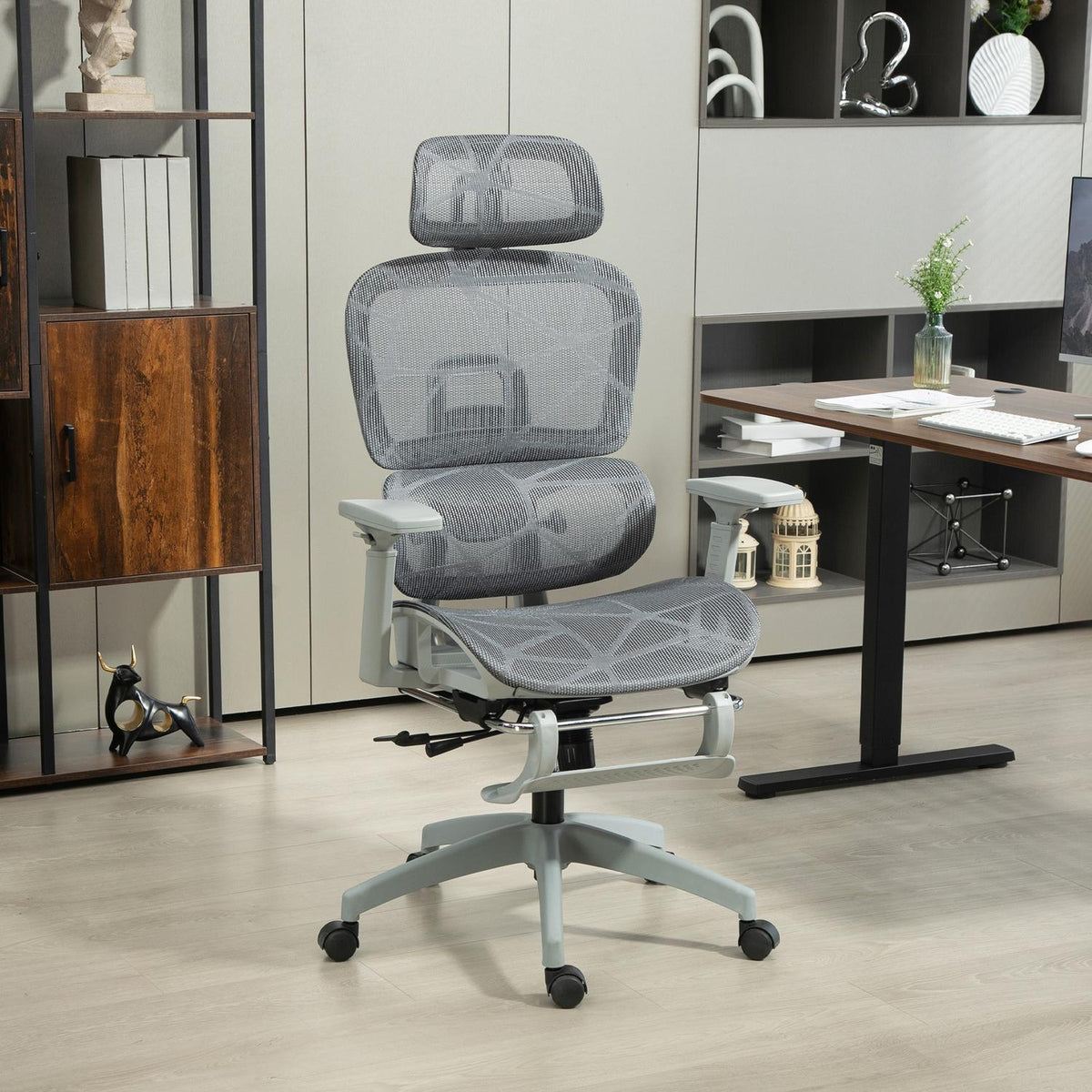 Ergonomická kancelářská židle s podnožkou a naklápěcím opěradlem