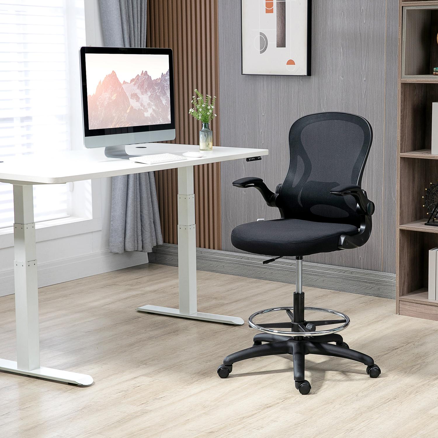 Ergonomisk kontorsstol med hjul & svankstöd, svart