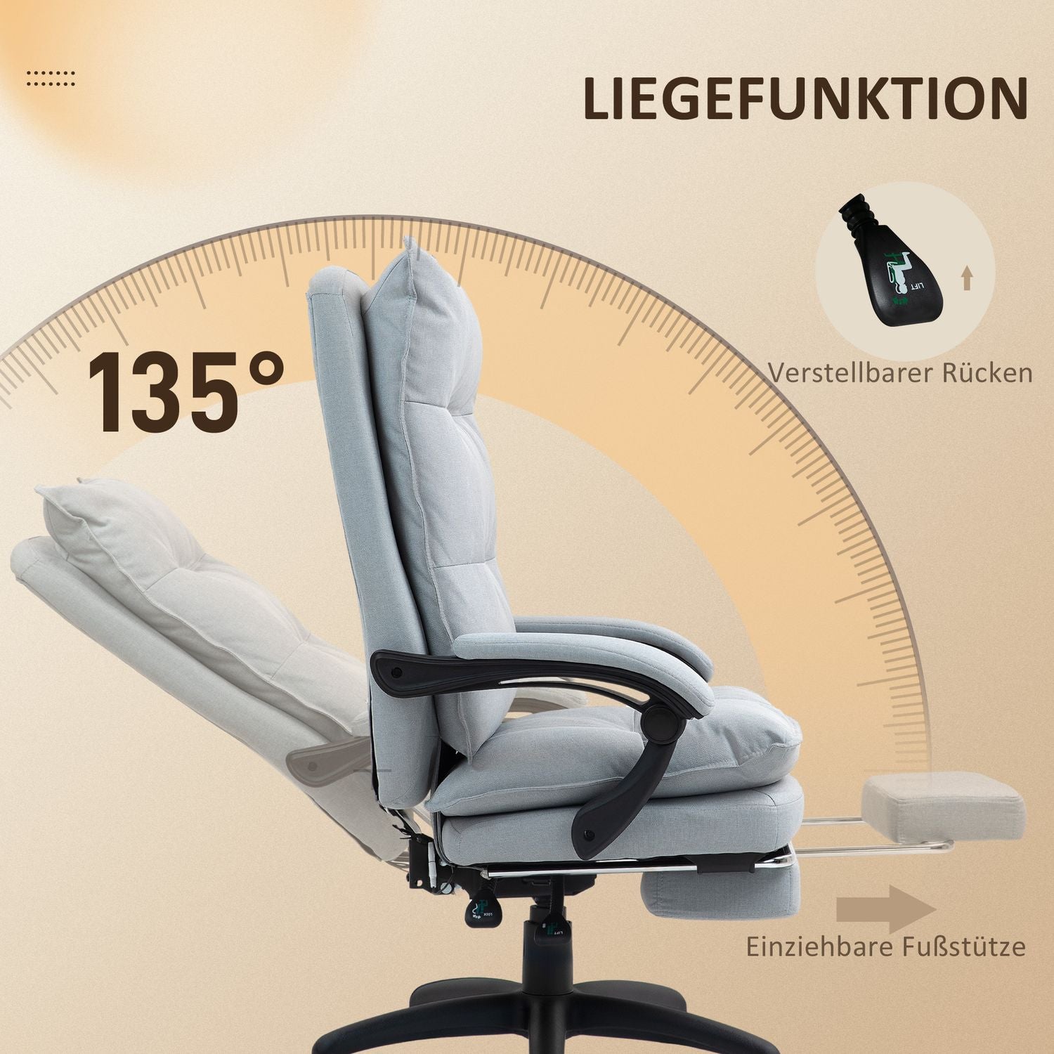 Ergonomisk kontorsstol med massage och lutning, ljusgrå