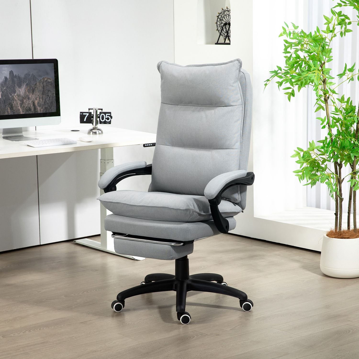 Ergonomisk kontorsstol med massage och lutning, ljusgrå
