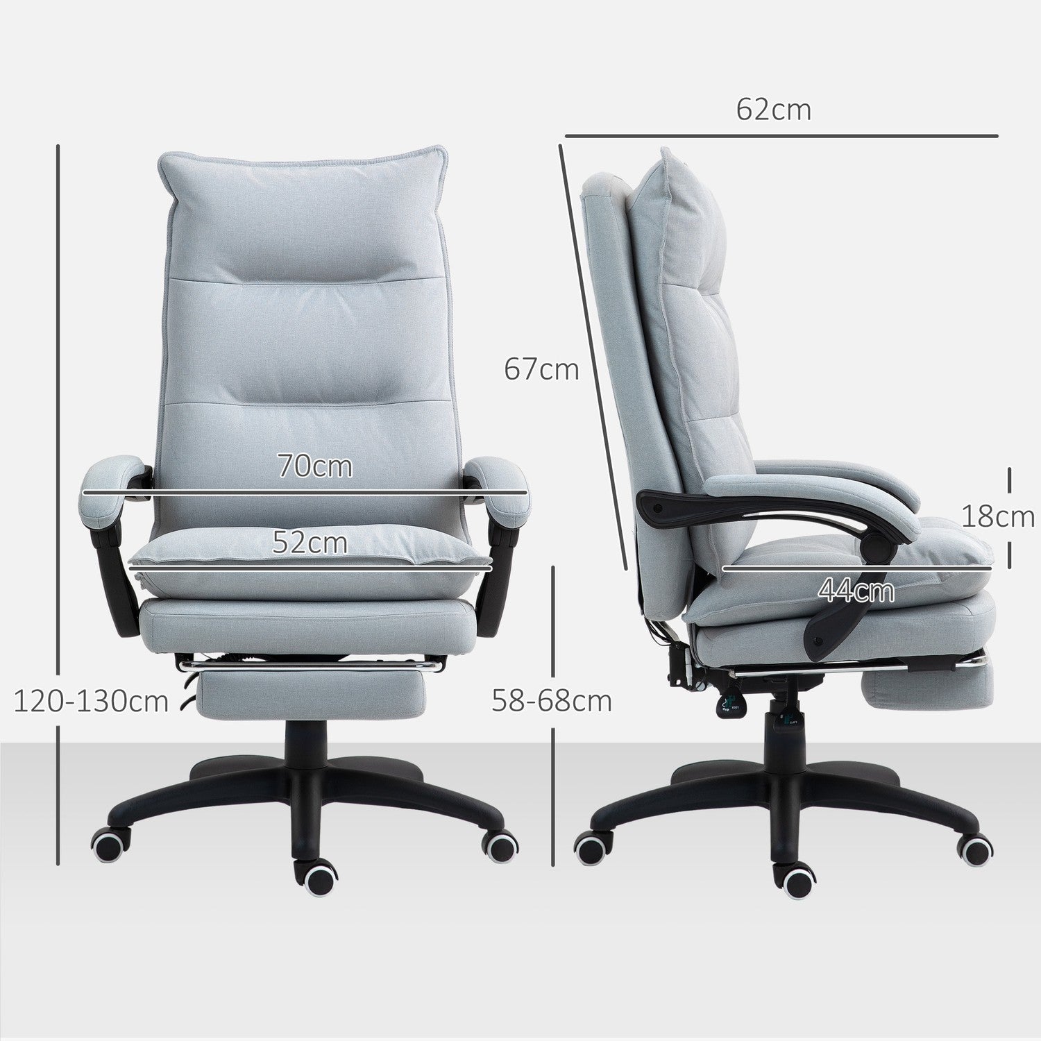 Ergonomisk kontorsstol med massage och lutning, ljusgrå