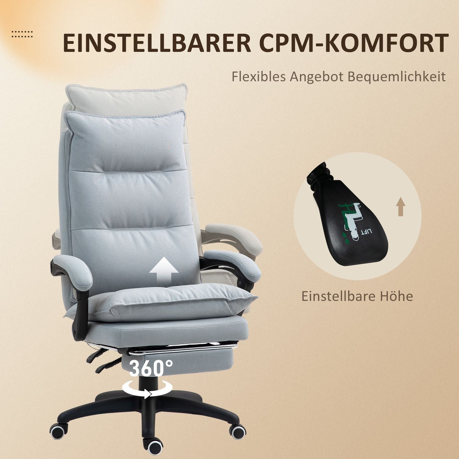 Ergonomisk kontorsstol med massage och lutning, ljusgrå